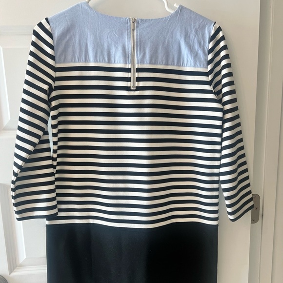 Ann Taylor LOFT Chambray Blue Black White Stripe Color Block Shift Dress XS - Picture 2 of 5